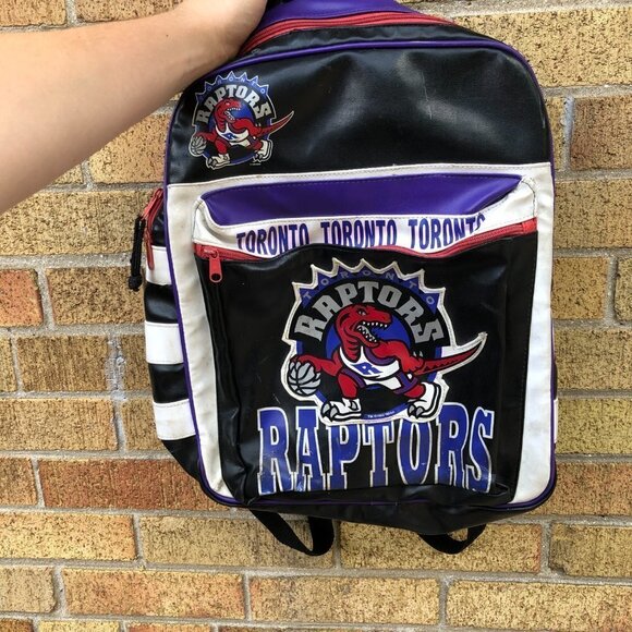 Vintage 1994 Toronto Raptors Leather Bag NBA Backpack - Picture 3 of 4